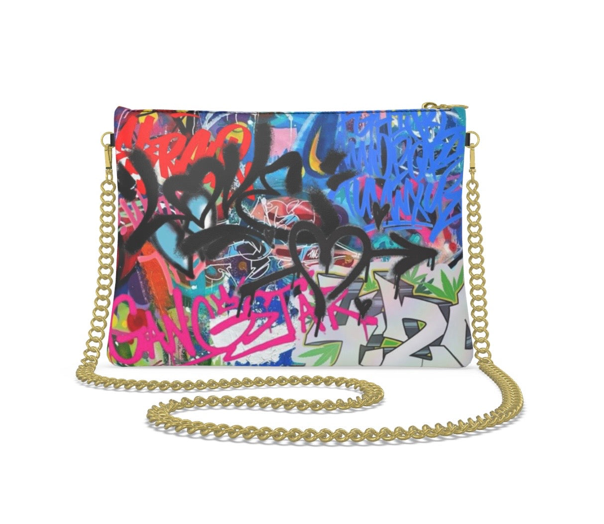 love street gold chain graffiti clutch