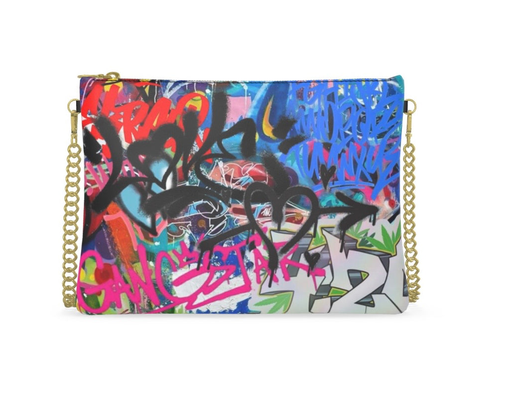 love street gold chain graffiti clutch